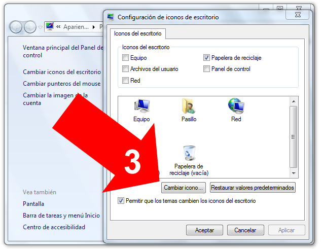 Cambiar íconos del escritorio en Windows 7 - 2023